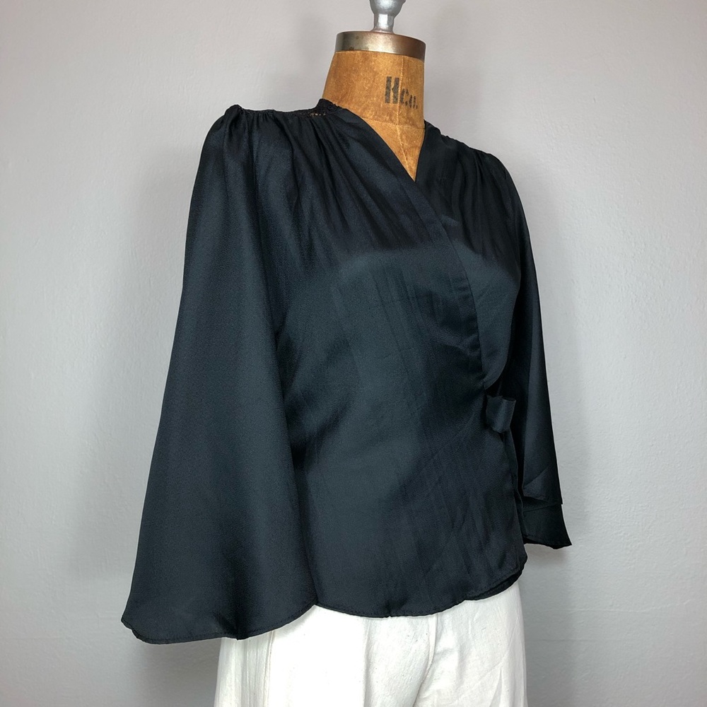 SOLD Vintage 70s Angel Sleeve Lace Open Back Wrap - Picture 6 of 7
